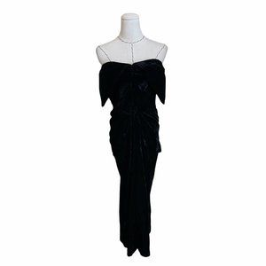 Vintage 40s Audrée Gay Strapless Dress Old Hollywood Silk Velvet BackPeplum Goth
